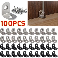 100Pcs L Bracket Corner Brace Sets Silver Stainless Steel 90 Degree Right Angle
