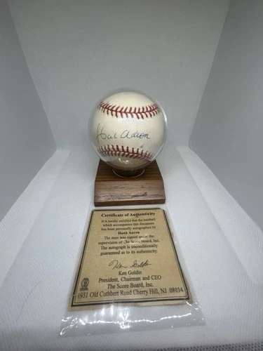 Hank Aaron Autographed Baseball The Score Board, Inc. With COA