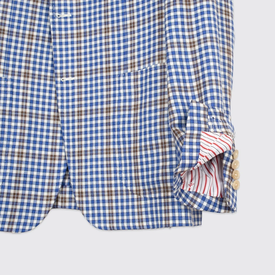 Abrigo Deportivo Isaia Napoli Capri Talla EU54 Marrón Azul Cuadros Mezcla Lana Dos Botones Foto 3 de 4