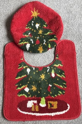 Christmas Bathroom Seat Cover And Contour Rug / Mat ~ 2 Piece Set ~ Kitschy