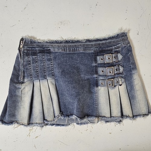 Y2K Micro Denim Jean Mini Skirt Pleated Size Medium Low Rise - Picture 4 of 14