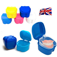 Clean Denture Bath Case False Teeth Storage Box with Hanging Net Container UK