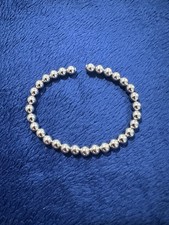 Sterling Silver 925 Beaded Ball Cuff Bracelet, 6in Long