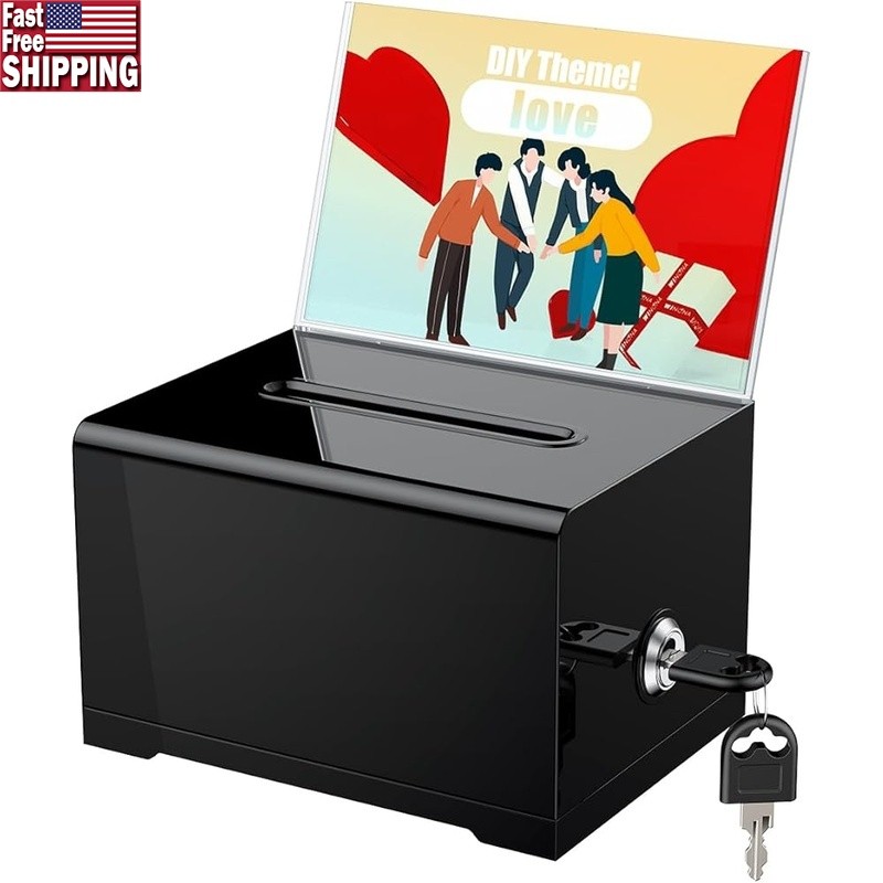 Multipurpose donation box secure lock tip jar suggestion ballot box fundraising