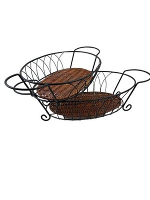 2 Beautiful Wire Bread/Fruit/Decor Baskets 13  and 12  Wicker Bottoms Removable
