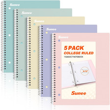 Spiral Notebooks 5 Pack College Ruled 1 Subject 70 Sheets 8x10.5 School Work