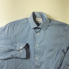 TM Lewin Dress Shirt Men  s Size 16.5 34.5 Blue White Striped Long Sleeve