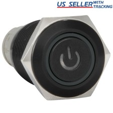 16mm 12V Latching Push Button Power Switch Black Metal White LED Waterproof