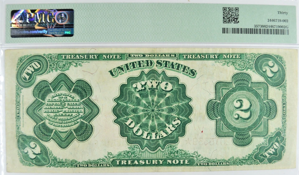1891 $2 TREASURY NOTE FR#357 PMG VF 30 - Image 2 of 2