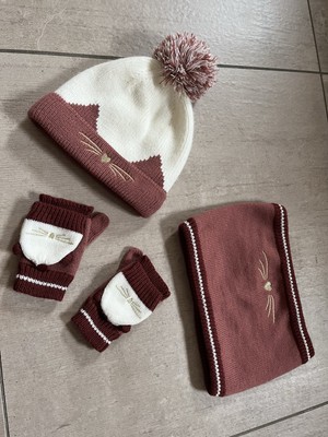 Vertbaudet Set Mütze Gr. 54 Handschuhe Schal Buff Mädchen innen FleeceWIE NEU!!!