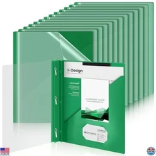 Teling 24-Pack Green Clear Report Covers, 3 Prongs, Durable Plastic, 90 Sheets