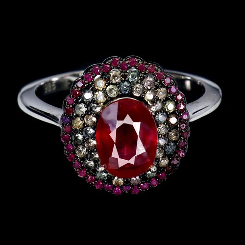 925 Sterling Silver Ring Oval Ruby Round Ruby Myanmar Sapphire Jewelry Size 8
