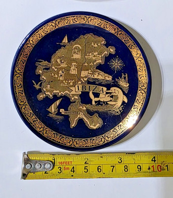 VINTAGE - MINI - KERAMIK - SOUVENIRTELLER - 4'' - KOBALTBLAU & GOLD - IBIZA