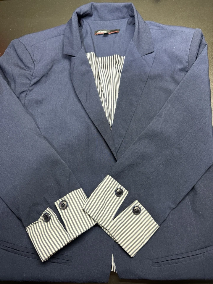 Chaqueta Blazer Love Culture Para Mujer Azul Sólido Un Botón Talla Pequeña 0240 Foto 3 de 4