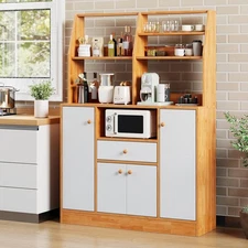Freestanding Buffet Cabinet, Wood Storage with Drawers for Coffee Bar, Entryway
