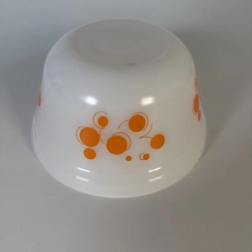 Federal Glass Atomic Dots Milk Glass 6” Mixing Bowl Orange MCM Vintage