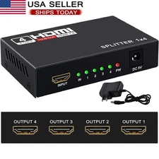 4 Port 1 In 4 Out HDMI 4K Hub Multi Splitter & Amplifier For 3D HDTV 1080P 1X4