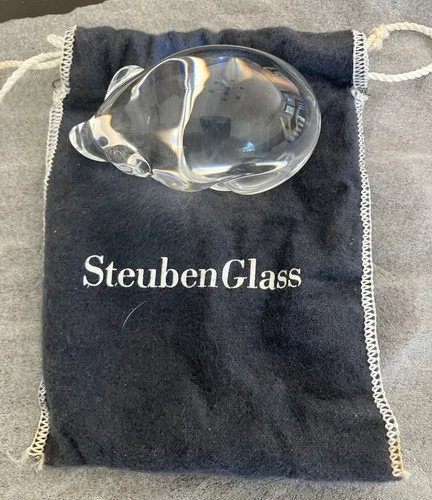 Steuben Glass 5578 Hand Cooler PIG Figurine 1.75" x 3", Original Pouch, 394/1300