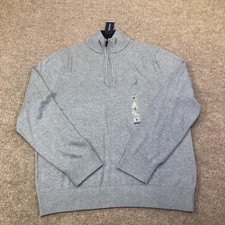 Nautica Sweater Mens Medium Gray 1/4 Zip Mock Neck Tight Knit Pullover New Tags