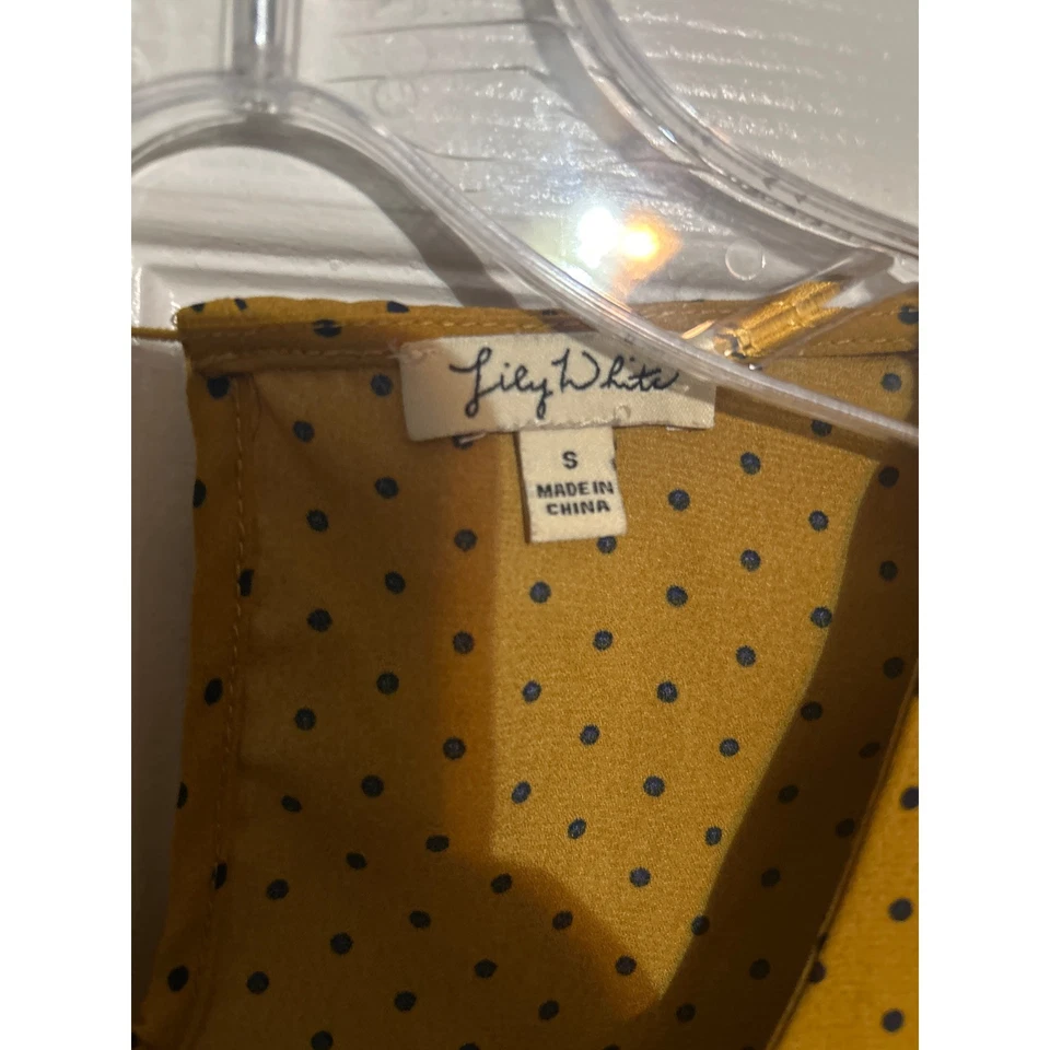 Lily White Polka Dot Blouse Women's Size Small Mustard Yellow Top Crossover - Image 2 of 4