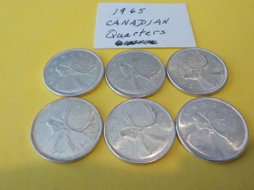 Lot  of   6   Canadian    Silver Quarters     1965