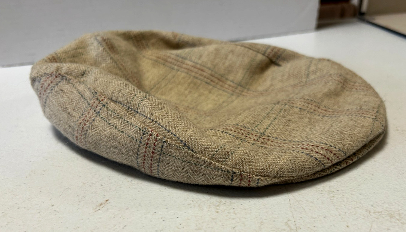 Biege Plaid Herringbone Pendleton Wool Flat Cap, … - image 6