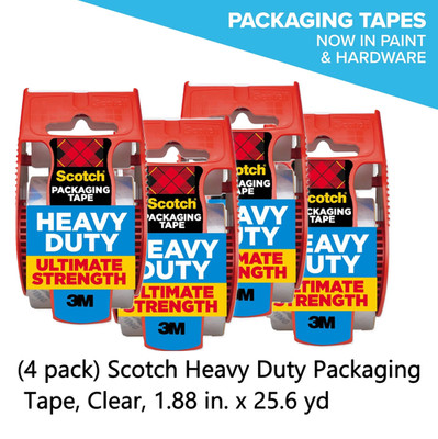 4 Pack Scotch Heavy Duty Packaging Tape Clear 1.88'' x 25.6 yd Shipping Tape
