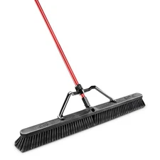 36 in. High Power Smooth Surface Push Broom Set with Brace and 60 in. Steel Hand