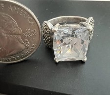 VTG Signed 925 Sterling Silver Clear Quartz W Marcasite Ring Size 7.75