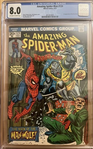 The Amazing Spider-Man # 124, CGC 8.0, First Appearance Of Man Wolf