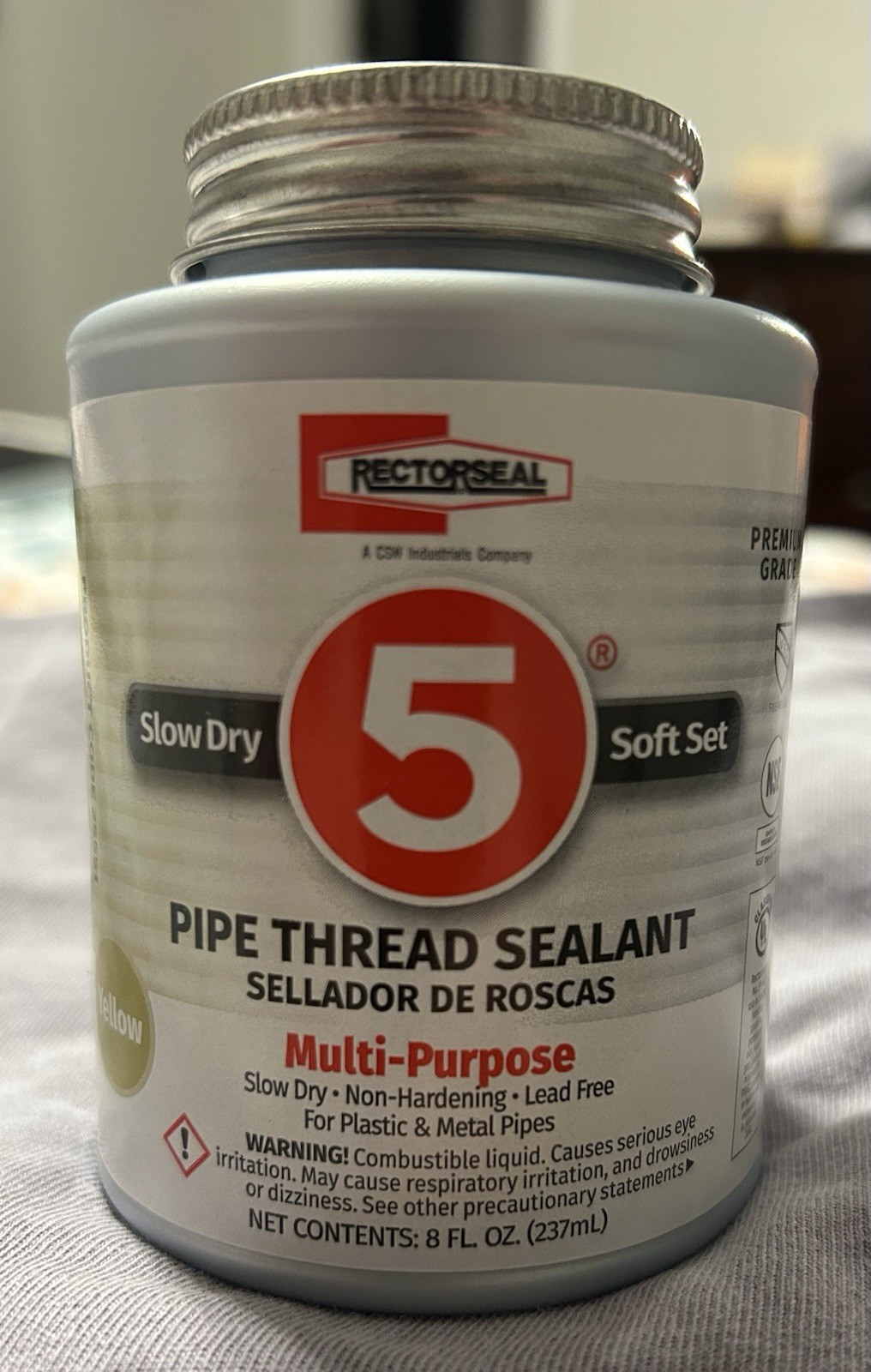 Rectorseal Pipe Thread Sealant 8 Fl Oz, Brush-Top Can, No. 5, Yellow,