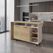 Modern Kitchen Island with Storage Cabinet White 59"W x 35"H