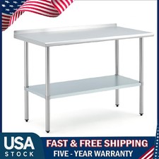 48"x24" Stainless Steel Work Table with Backsplash Commercial Kitchen Prep Table