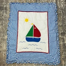 Vintage 90s Nautical Sailboat Nursery Baby Crib Comforter