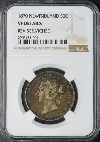1870 Newfoundland 50C - NGC VF Details Reverse Scratched - ✪COINGIANTS✪