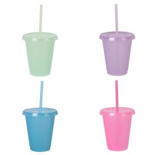 Colour Changing Tumblers Lid & Straw Reusable Cold Drinking Cups Kids 480ml 4PC