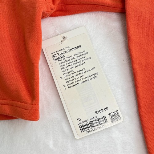 Lululemon All Yours Cropped Hoodie Women's 10 Orange Fleece Sweatshirt Sweater - Picture 2 of 11