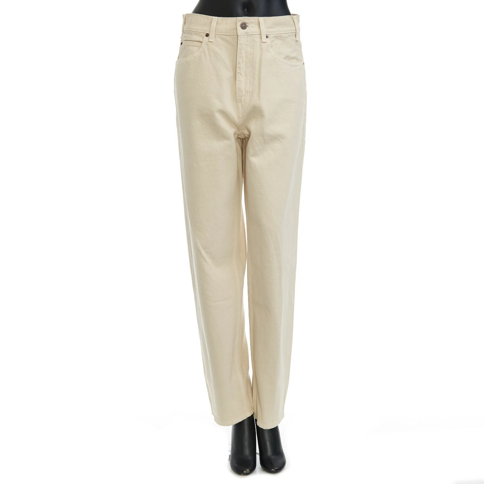 Celine — CELINE 670$ High Waisted Margaret Jeans In Cream Wash Cotton