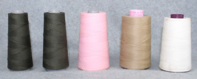 5 Spools Saba Coats Efird Thread Polyester used white green pink green cotton 