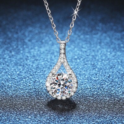 1.20 Ct Round Cut Lab Created Diamond Water Drop Pendant 14K White Gold Over