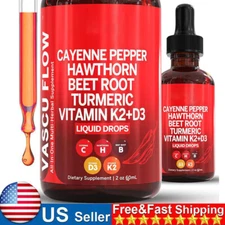 Cayenne Pepper Hawthorn Beet Root Turmeric Vitamin K2+D3 Liquid Drops 60ML