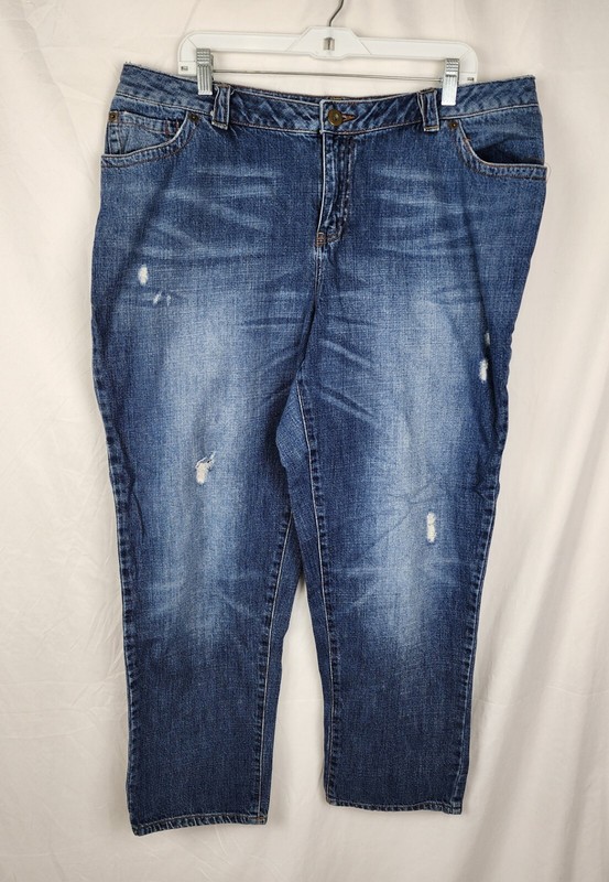 Lane Bryant Boyfriend Distressed Dark Wash Denim Women's Ankle Jeans sz 20
