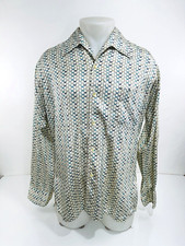 ANDRADE Hawaiian SILK Vintage Mens L Geometric Chevron FISH SCALE Aloha Shirt