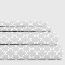 4 Piece Queen Bedding Sheet Set Gray Quatrefoil - Sleep Ever with These Ultra...