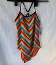 girls joe boxer one piece swimsuit size 10-red -orange Stripped New