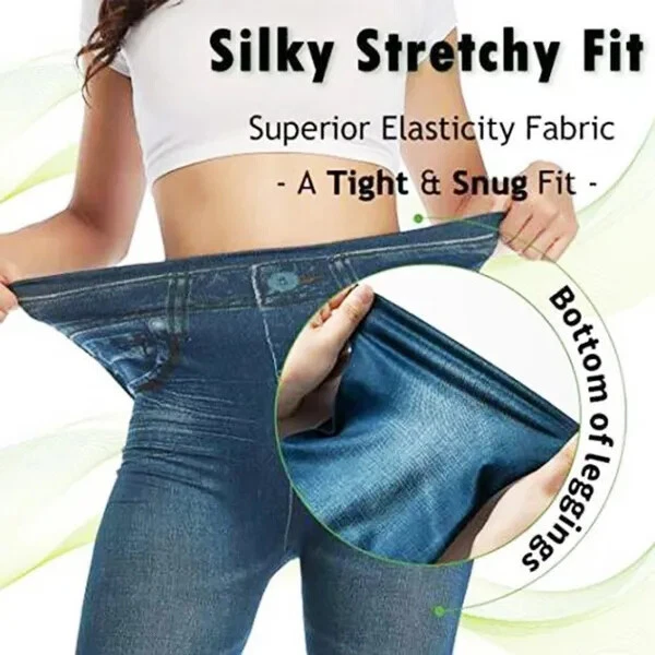 Women Blue Faux Denim Jeans High Waist Skinny Jeggings Leggings Pencil Pants - Image 4 of 4