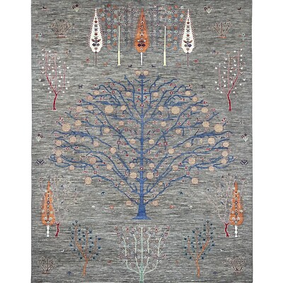 Handmade (9' x 12') Tree of Life Afghan Oriental Natural Gray Wool Area Rug