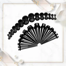 Set 36pc Black Anodized Stretching Kit Plugs & Tapers Gauges 14G - 00G 