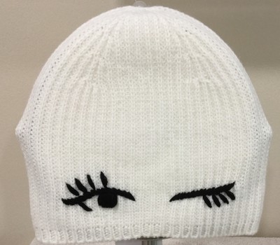 Kate Spade White Winking Beanie Hat Kate Spade New York White Ivory Black Winking Beanie Winter  main image 2