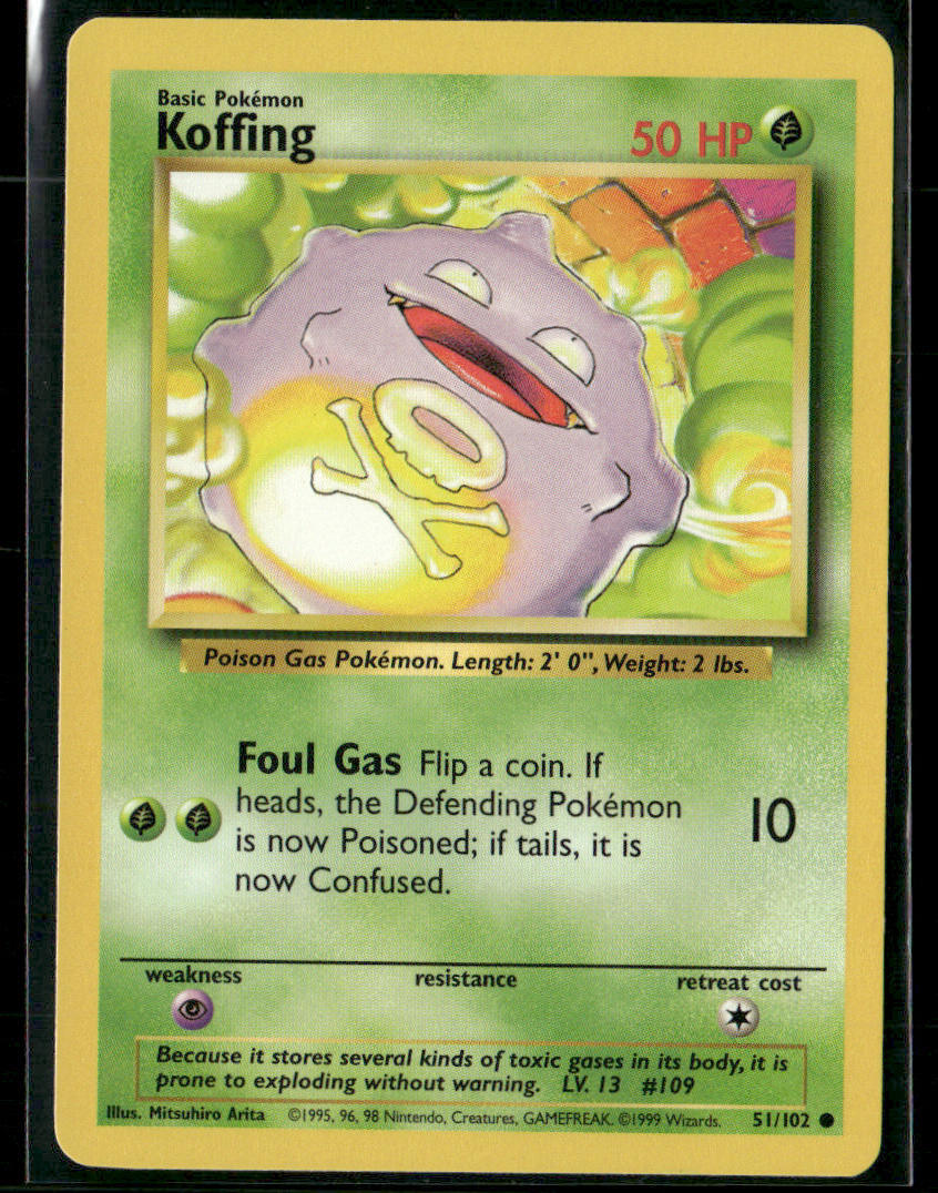 1999 Pokémon Koffing 51/102 Trading Card Rare Collectible